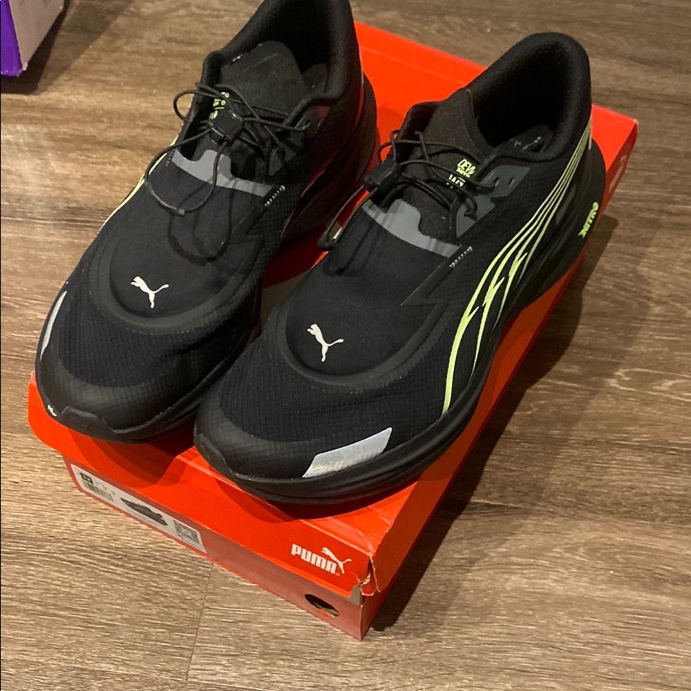 Puma Black Sneakers with Neon Green Stripes